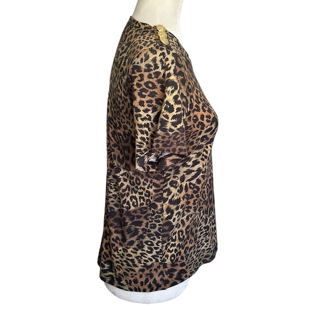 Veronica Beard black & tan animal leopard print t-shirt with button detail XS - Picture 4 of 6